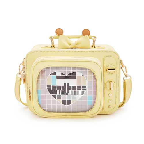Image of Women TV Shape Ita Bag Shoulder Bag Ita Backpack Fun female Clear Window Anime Pins Display Purse (yellow)