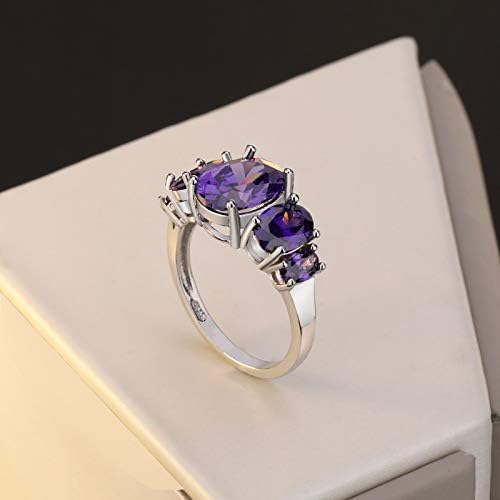 AZQ 925 Sterling Silver Amethyst Ring Oval Perfect Cut 2Ct Cubic Zirconia Rings CZ 5-Stone Eternity Engagement Wedding Band Ring for Women - Image 5