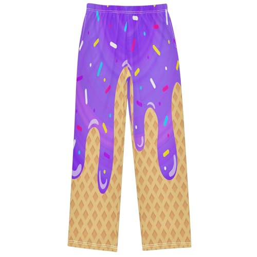 Boy's Pants White Purple Circle Ice Cream Jogger Pants Elastic Waist Long Bottoms Trousers Pockets 6-14 Years