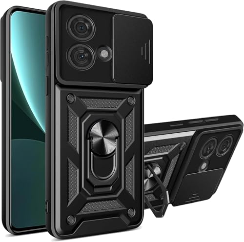 Image of Scalebee Back Cover for Motorola Moto Edge 40 Neo Heavy Duty Slide Camera Cover Built-in Rotated Ring Kickstand (Black, Rugged Armor) (Edge 40 Neo)