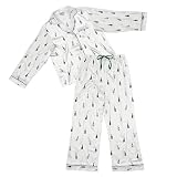 Bella Ensemble pyjama assorti pour femme, manches longues et pantalon, vêtements de détente 2 pièces, bouteilles de champagne en satin de polyester, Blanc/vert/rose, Petit