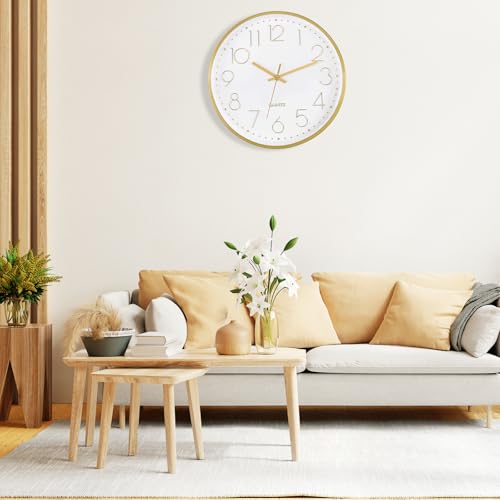 Image of Foxtop 12 inch Gold Wall Clock Silent Battery Operated Modern Metal Clock