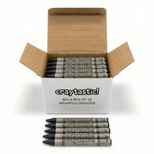 Craytastic! Bulk Wrapped Crayons Box of 52 (Black) for Crafting Parties Kids - Paper Wrapped - Safety Tested Compliant with ASTM D-4236