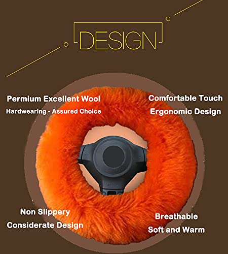 Younglingn Car Steering Wheel Cover Gear Shift Handbrake Fuzzy Cover 1 Set 3 Pcs Multi-Colored With Winter Warm Pure Wool Fashion For Girl Women Ladies Universal Fit Most Car（Orange） #TOP5