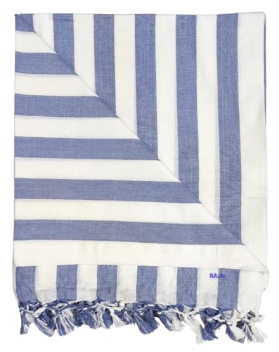 Image of Arvore Bunkaar Pure Handloom 100% Soft Desi Bamboo Viscose Bhagalpuri Andi Chadar /Summer Blanket /Top Sheet /AC Blanket /Odhne Wali Chadar (Blue White, Striped, Single)