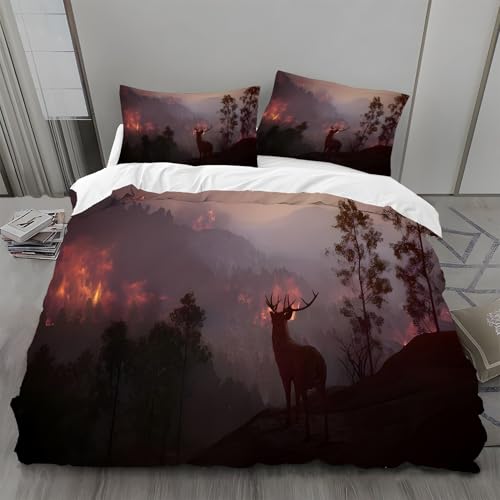 BSYYZQC Copripiumino Singolo Albero Set Copripiumino Singolo Cervo Biancheria da Letto in Microfibra con Cerniera, 3 Pezzi Copripiumini 135x200 con 2 Federa 50x80 cm