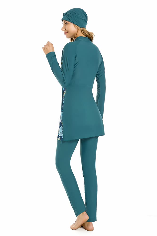 ShuoBeiter MModest Muslim Swimwear for Women Patchwork Hijab Swimsuit Islamic Burkinis Long Sleeves Bathing Suit Full Coverage (M,S2)