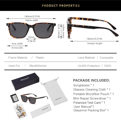 Image of Gleyemor Polarized Mens Square Sunglasses UV400 Protection Sun Glasses