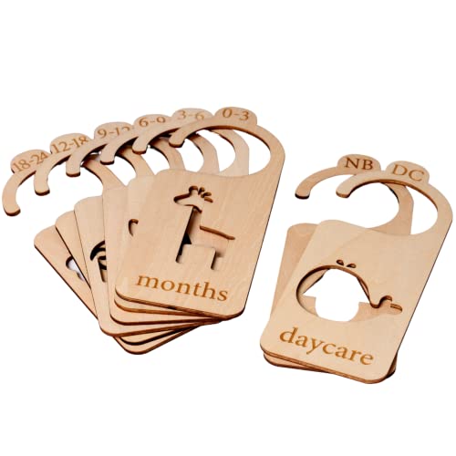 Image of Baby Clothes Wood Size Dividers – 8 Double Sided Baby Closet Dividers - Organize Your Clothes with Baby Hangers for Nursery - Range of Newborn to 24 Months - Closet Dividers for Boys & Girls