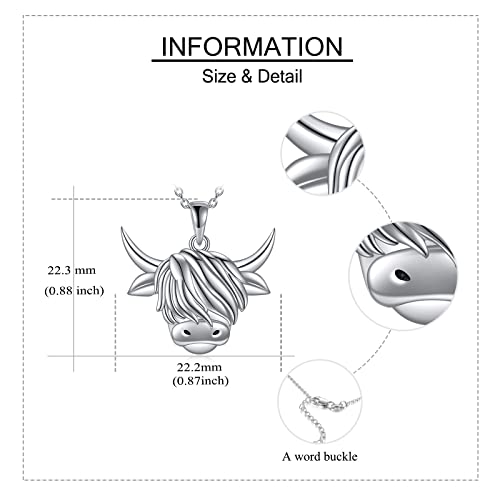 YAFEINI Highland Cow Necklace Sterling Silver Highland Cow Pendant Necklace Scottish Jewelry for Women Gifts4