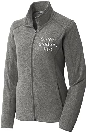 INK STITCH Women L235 Custom Design Your Own Stitching Logo Texts Heather Microfleece Jackets - Grey (L)