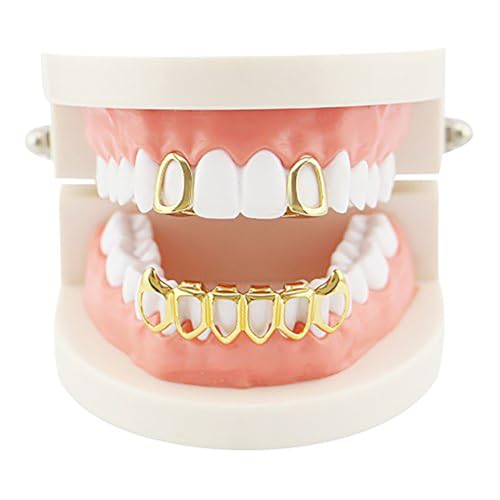 OOCC 18K Gold Plated 2pcs Single Top and Bottom Grills for Your Teeh Grillz Set for Men Hip Hop