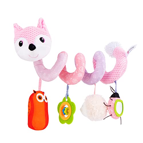 Image of Jollybaby Crib Stroller Car Seat Toys for Baby 0-3-6-9-12 Months, Tummy Time Hanging Sensory Toys for Newborn with Music Box and Teether, Spiral Carseat Toy for Infant Boys Girls Gifts (05-Pink Fox)