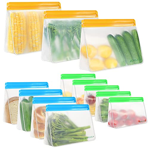 Reusable Storage Bags, 12 Pack Stand-Up Reusable Freezer Bags(3 Gallon Bags + 4 Sandwich Bags + 5 Snack Bags), Extra Large Space Food Storage Bags for Sandwich, Fruits, Snack, and Make-up