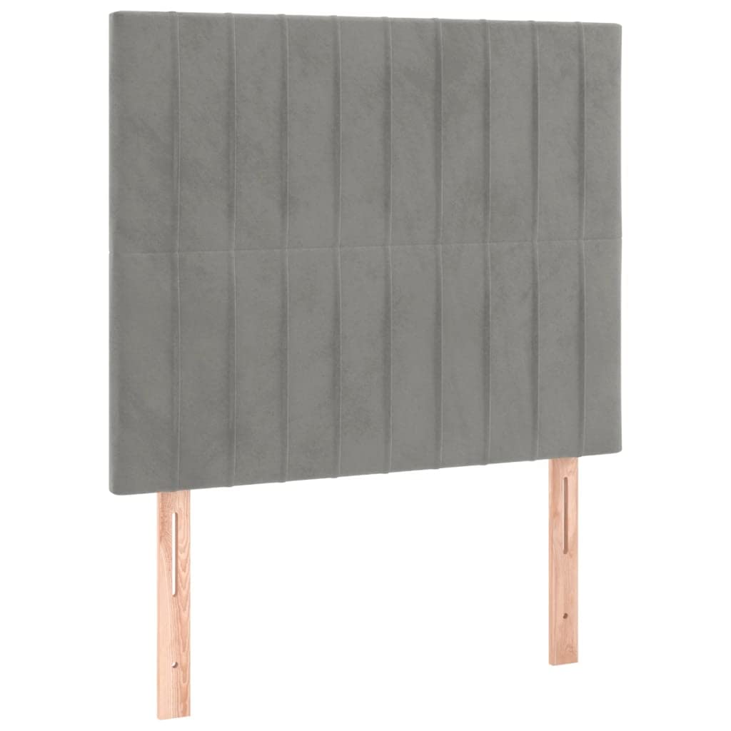 Samt Boxspringbett mit LED und verstellbarem Kopfteil Komfort Bett 90x190 | Boxspringbett mit Matratze und LED Licht Hellgrau 90x190 cm Samt Bett mit Kopfteil verstellbar Taschenfederkern Topper USB