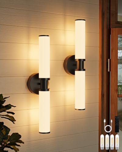 Image of Rayogale Black Rechargeable Battery Operated Wall Sconces with Remote | White Glass Wireless Wall Lights Set of 2 with Timer Function Dimmable for Living Room Bedroom Emergency 3000K, 20.5 Inch