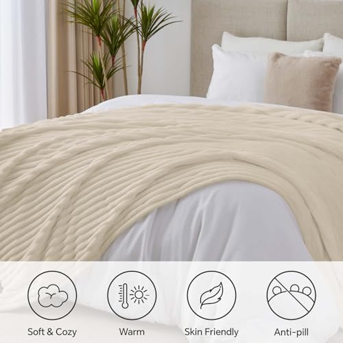 Image of BEDELITE Ribbe Blankets Queen Size for Bed, Beige, 90 inchx90 inch