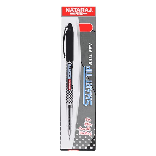 Nataraj Pens Smart Tip Ball Pen | Hi-tech tip for smart writing | Japanese waterproof ball pen | Long Writing | Comfortable Grip | Use for School, College students & office person | Black Colour