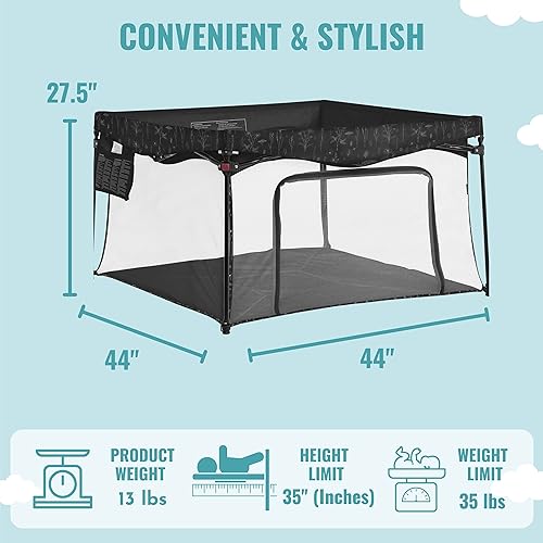 Image of Dream On Me Ziggy Playpen Only, Soft Base, Portable, 43.3in, Black & White