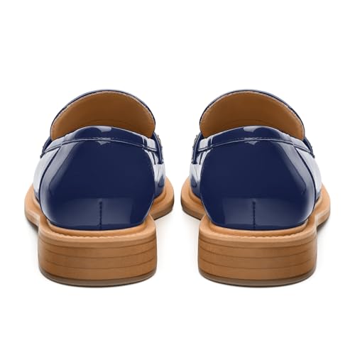 Image of JUSTDANNI Loafers for Women Slip On Shoes with Round Toe 1.2-Inch Low Chunky Block Heel Patent Comfortable Casual Dress Pump Shoes for Wedding Party Work Shopping Dating