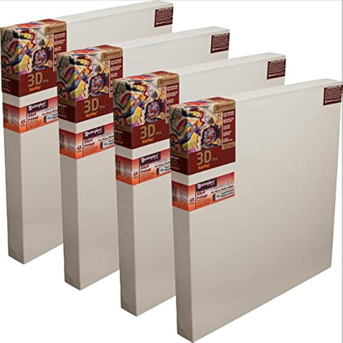 Masterpiece 3D Pro 2.5" Deep Malibu Belgian Linen 12.0 oz Alkyd Oil Primed Stretched Artist Canvas, Gray 4 Pack