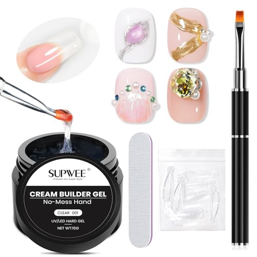 Semi-solid 3D Sculpting Nail Gel for Nail Art Chrome Powder No Wipe, Nail Extension Gel Sticking Rhinestones and Painting with Dual Form