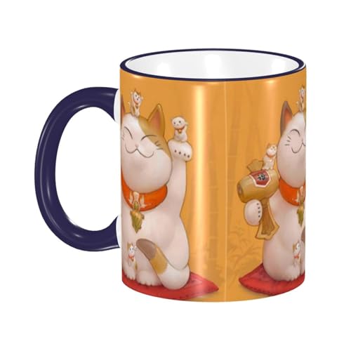 かわいい招き猫 マグカップ コーヒーカップ Navy Blue 陶器 朝食カップ ティーカップ 耐熱マグ 保温 耐冷 おしゃれ 大きい ミルクコップ 330ml 雑貨 家庭用 プリント贈り物