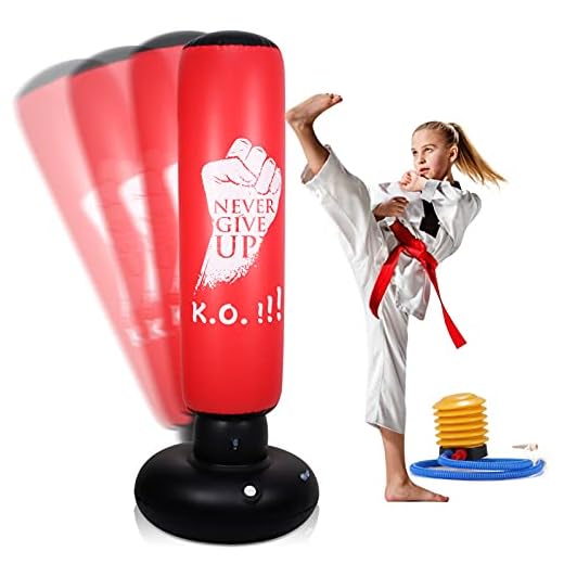 LURNOFY Punching Bag for Kids and Adults 63" Freestanding Inflatable Punching Bags Bounce Back Fitness Kids Boxing Bag for Practice Kickboxing Taekwondo MMA Karate Emotion Release with Air Pump(Red)