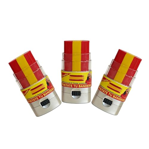 Pintacaras bandeira Espanha, kit de pintura facial em vermelho e amarelo, 7,3 x 3,8 x 1,8 cm, para eventos desportivos, futebol, carnaval, máscara, adultos e crianças