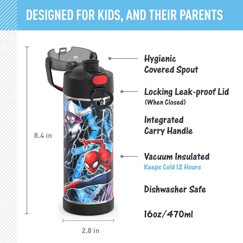 Image of THERMOS FUNTAINER 16 Ounce Stainless Steel Vacuum Insulated Bottle with Wide Spout Lid, Spiderman (Pack of 6)