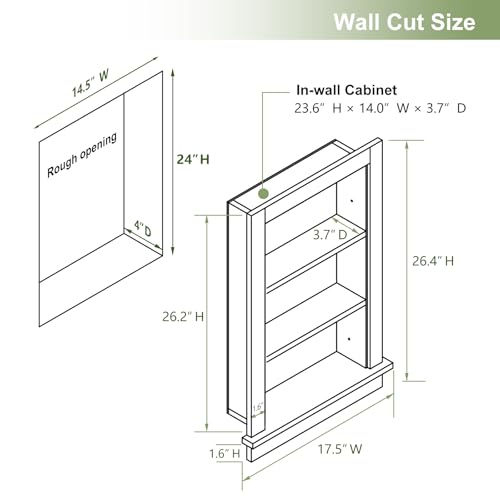 Mepplzian Recessed Medicine Cabinet for Bathroom,14x24 Bathroom Cabinet with Storage,3-Tier in Wall Shower Niche,Bathroom Niche for Shower Wall for Home,Wall Niche Insert for Drywall,White Marble,MDF