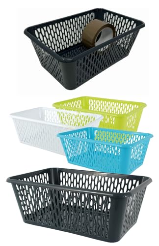 Aufbewahrungskorb Körbchen Korb Kunststoff farbig 5 Stück Set Größenauswahl, Größe:29.5 x 19.5 x 11 cm