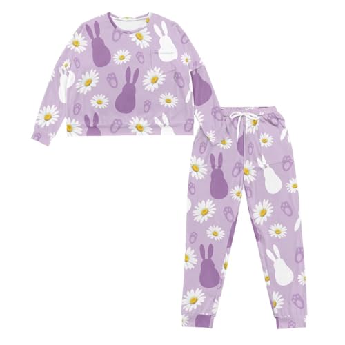 Image of Womens Lounge Set Long Sleeve Soft Pajama Sets Casual 2 Piece Pj Outfit Crewneck Sleepwear with Pockets Plus Size