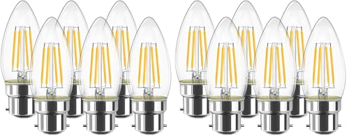 Bombillas vela de filamento LED B22 LVWIT de 6W y blanco cálido, pack de 6 unidades