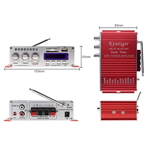 Fasizi 12V Hi-Fi Digital Stereo Audio Amplifier USB SD DVD FM Audio Stereo Radio MP3 Speaker Car Bluetooth Amplifierfor Car Boat Motorcycle -Red - Image 2