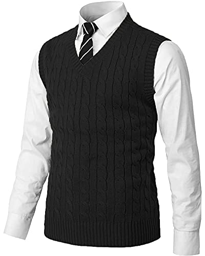 MNCEGEER Mens Knitwear Vest Sleeveless Casual V Neck Slim Fit Pullover Knitted Sweater Black2