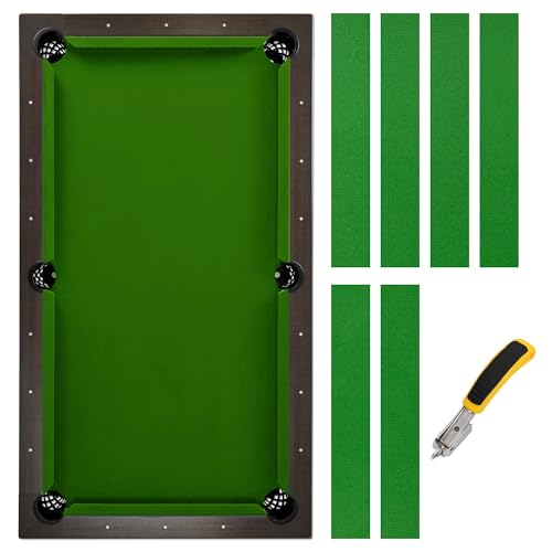 iEsstros Pool Table Felt 7 Foot Felt for Billiard Cloth with 6 Pcs Cloth Strips and Staple Remover Pool Table Felt Replacement Kit Parts-Green