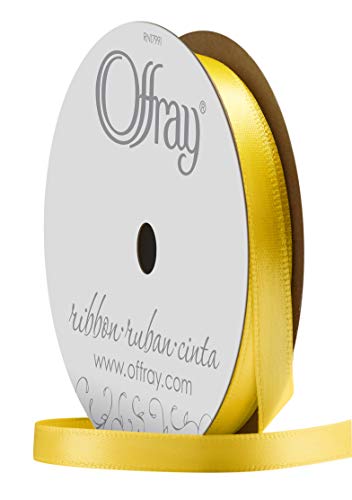 Image of Berwick Offray 069622 1 /4 inch Wide Single Face Satin Ribbon, Lemon Yellow, 6 Yds