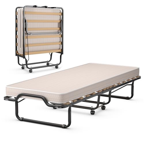 COSTWAY 80x200cm Gästebett Klappbar, Faltbares Faltbett mit Matratze aus...