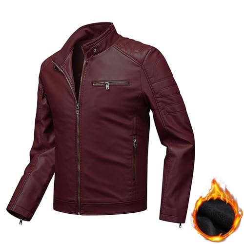 Chaqueta de cuero para hombre estilo bomber con cuello alto miniatura 1