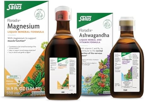 Floradix by Salus Magnesium 17 Fl Oz & Ashwagandha Liquid 8.5 Fl Oz