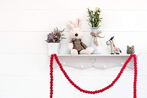 Orchid & Ivy 7 Foot Red Wool Felt Ball Pom Pom Garland W/ 85 Felt Balls - Retro Vintage Christmas Tree Decor Holiday Party Swag Banner Decoration For Wall, Crafts, Kids Room #TOP6