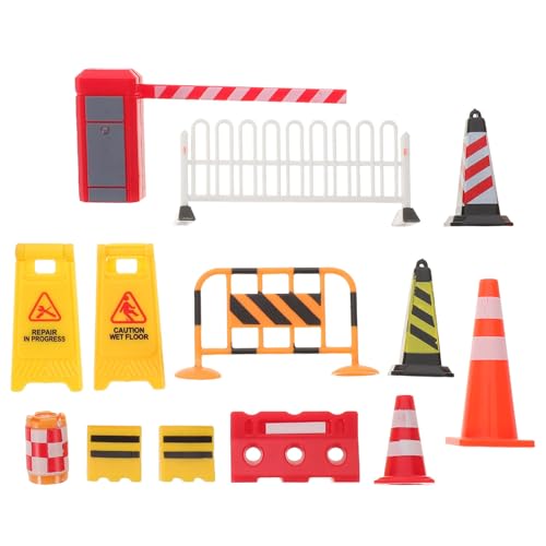 Toddmomy 13 Panneaux de signalisation Miniatures - Mini cônes et barrières - Accessoires de Chantier pour la création de scènes de Maison de poupée et la Simulation d'autoroutes.