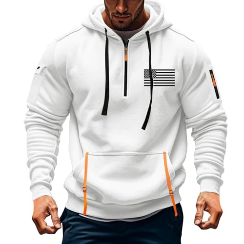Hoodies for Men 1/4 Zip, Letters Prints and USA Flag Print, Drawstring, Arm Pocket, Kangaroo Pocket, Sweatshirts for Men2