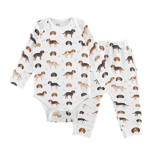 vvfelixl Baby Bodysuits Pants Sets Beaglier Seamless Pattern Baby Bodysuit Long Sleeve Baby Clothes for Boys Girls 12-18M