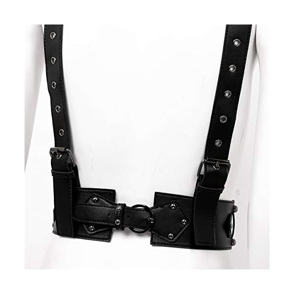 inhzoy Unisex Harness Gürtel Leder Offen BH Top Punk Gothic Brust Harness Körper Gürtel Taillengurt mit Schnallen – Bild 7