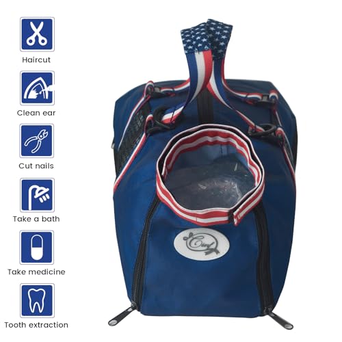 Image of Cinf Cat Nail Clipping Cleaning Grooming Restraint Bag (Free Muzzle) No Scratching Biting for Bathing Nail Trimming Injecting Examining((Blue USA Flag,M)