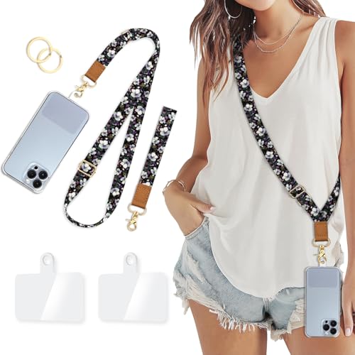 Image of Piefly Cell Phone Lanyard Crossbody Wrist Strap Adjustable for Women Flower | Travel Daily Cruise, Around the Neck, Hands-free, Universal, Fit Keys ID badge, Accessories, Compatible with Most Smartphones