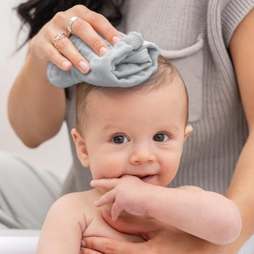 Image of Comfy Cubs Muslin Baby Washcloths 10 Pack - Soft 6-Layer Cotton Wash Cloths for Sensitive Skin - 10 inchx10 inch Large, Gentle, Absorbent Infant Essentials for Newborn and Toddlers - Heather Blue