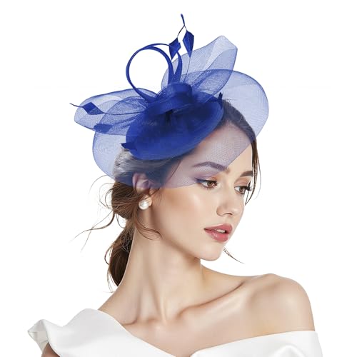Zando Blue Fascinators for Women Blue Fascinator for Weddings 2-in-1 Headband Hat with Clip Elegant Hair Accessories for Mother of the Bride & Guest Outfits Royal Ascot Ladies Day & Tea Party